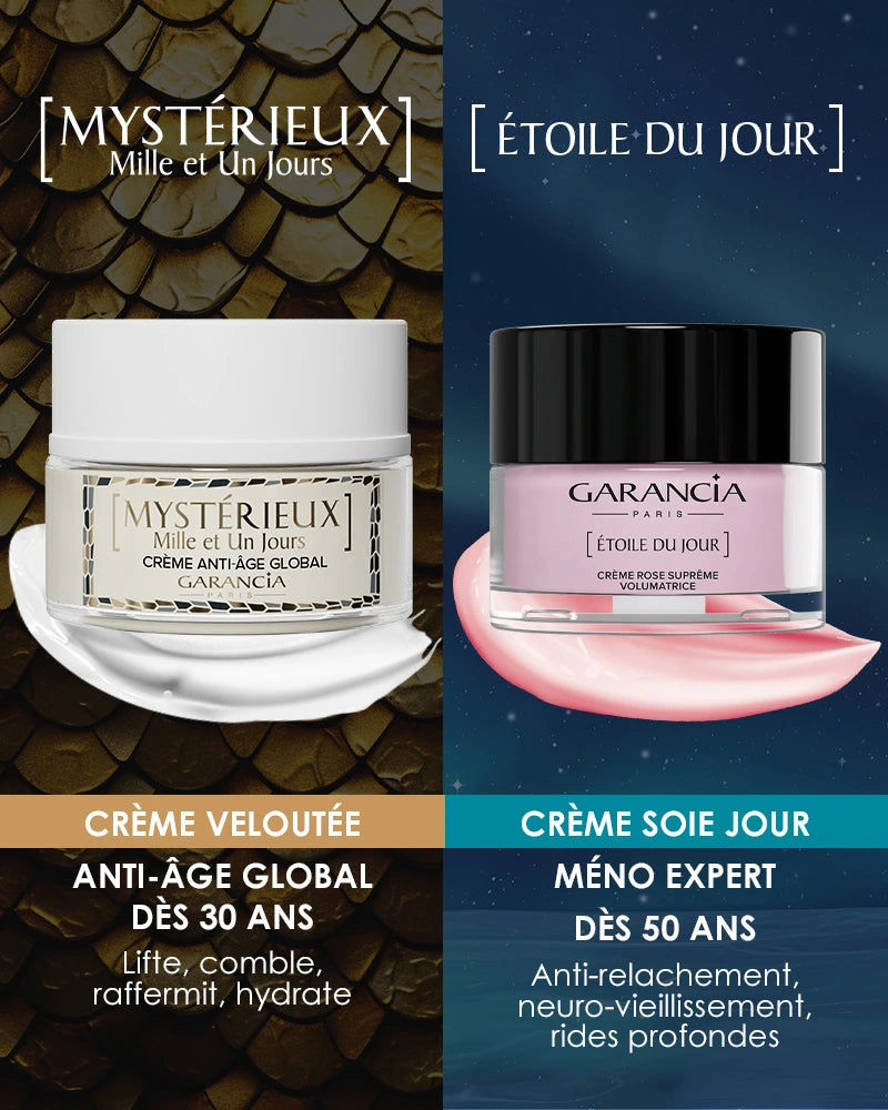 Différence entre la crème anti-âge global Mystérieux et la crème rose volumatrice Étoile du jour de Garancia