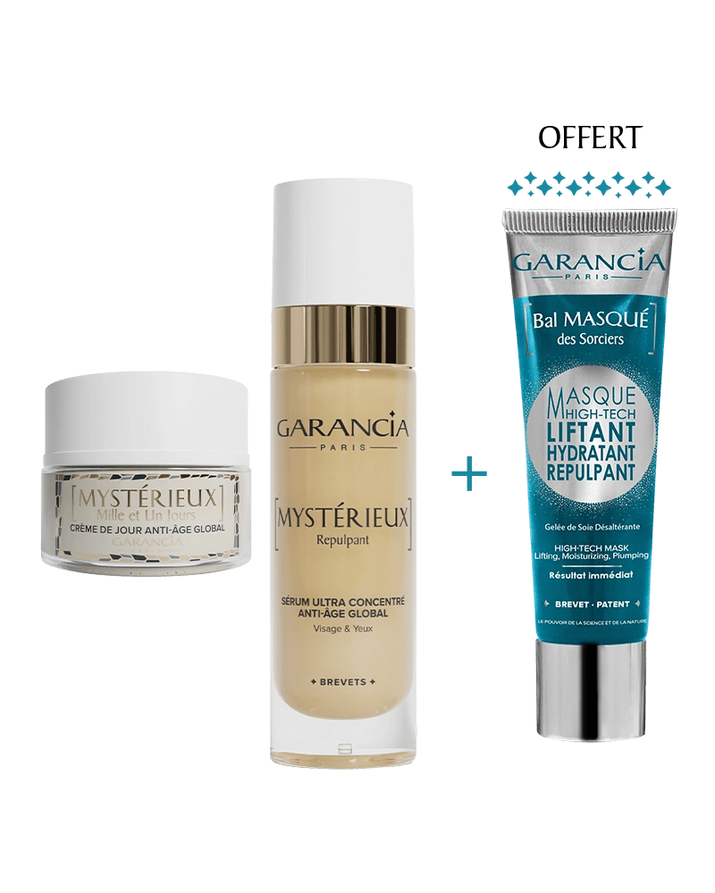 Bundles Peau Liftée Laboratoire Garancia : Routine anti-âge global avec crème de jour redensifiante, sérum visage et yeux ultra concentré, et un masque high-tech liftant en cadeau pour un résultat immédiat.