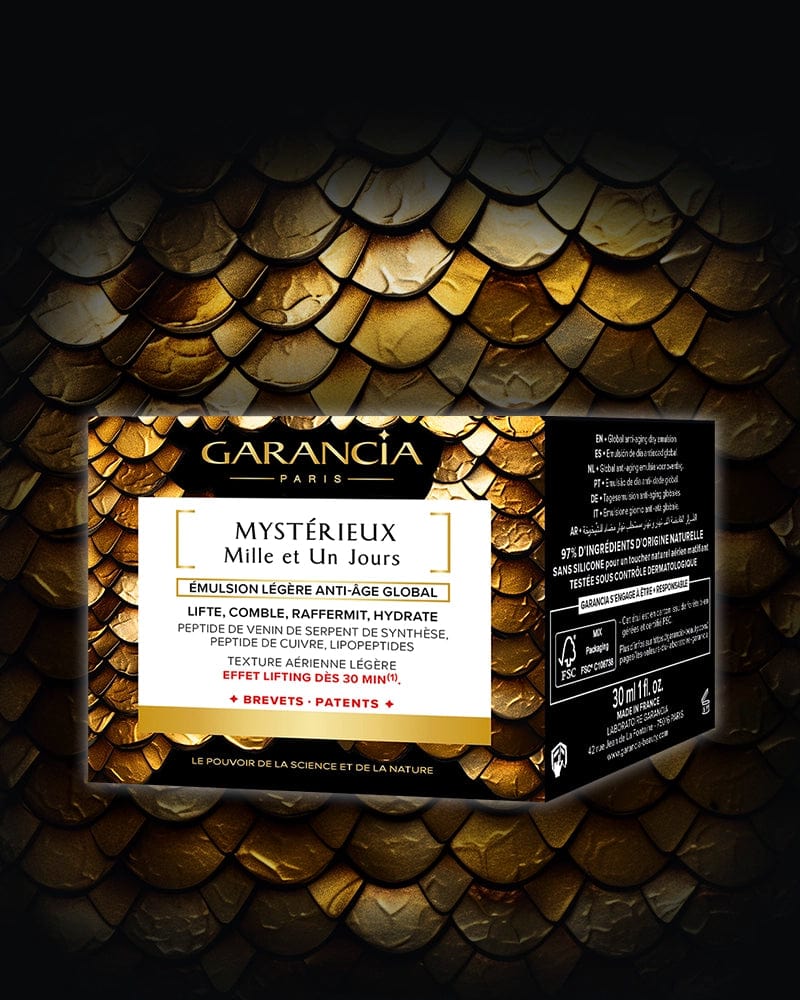 Laboratoire Garancia Anti-Âge & Anti-Rides [ MYSTÉRIEUX Mille et Un Jours ] Packaging émulsion légère anti-âge global au peptide de venin de serpent avec effet lifting