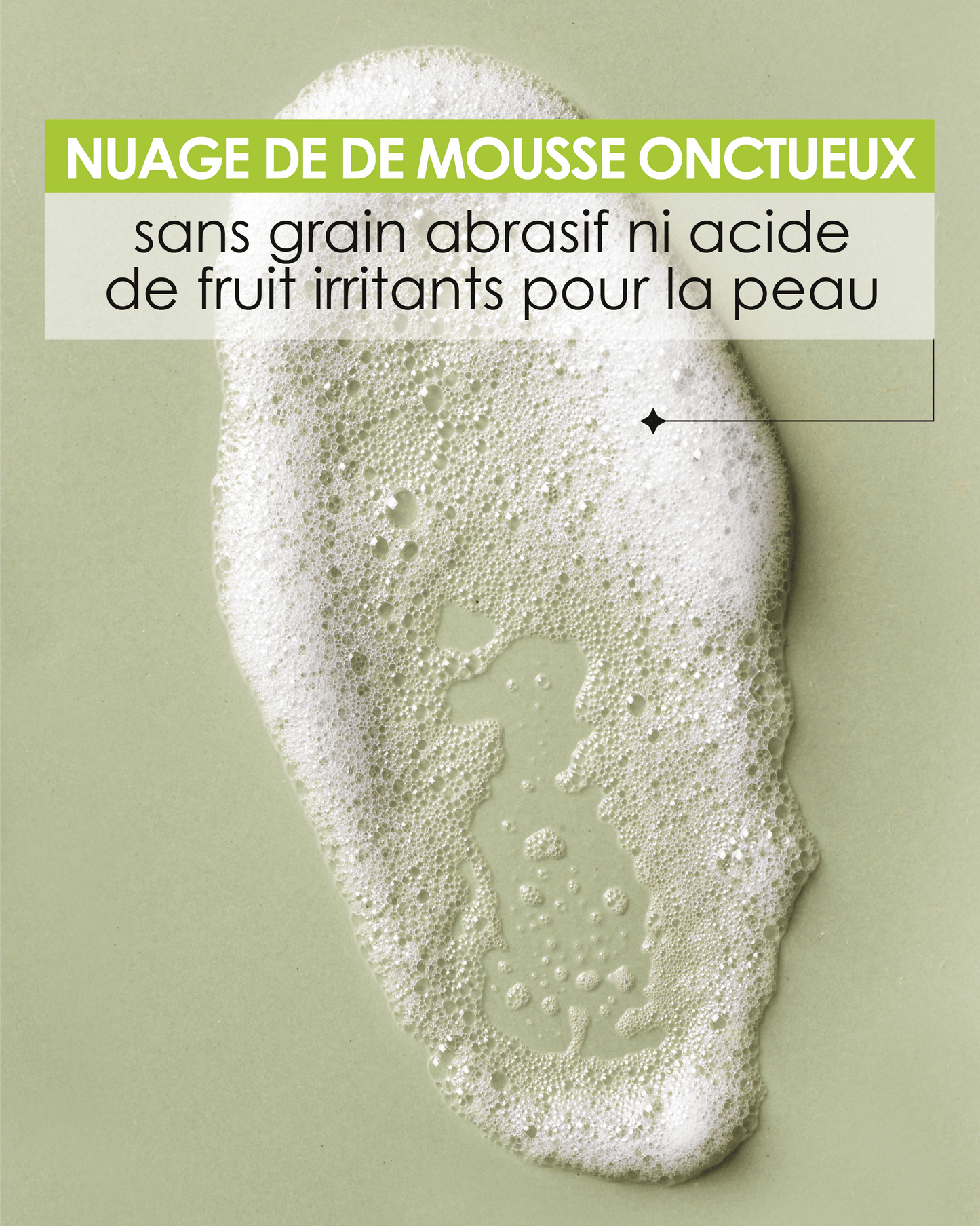 Texture en nuage de mousse onctueuse de l'exfoliant Pschitt Magique Nouvelle Peau Visage de Garancia, sans grain abrasif ni acide de fruit. 