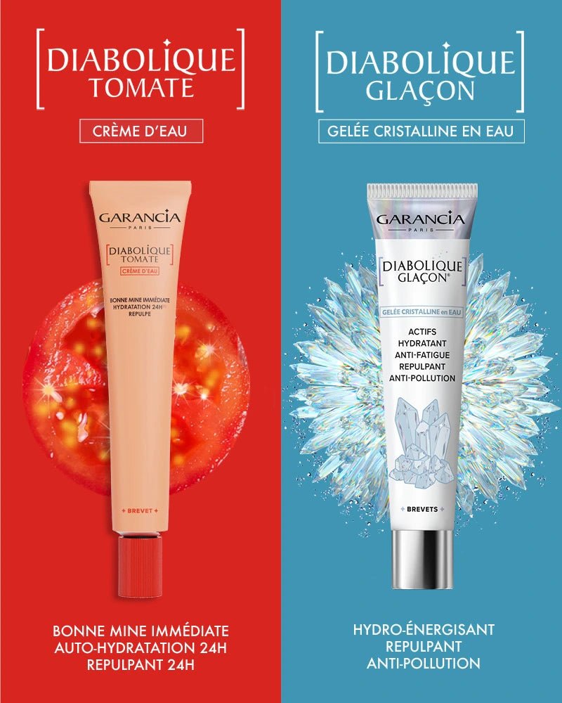 comparaison du la gelée cristalline en eau diabolique glaçon et de la crème de jour - diabolique tomate crème d'eau 