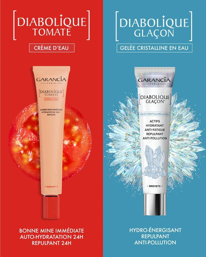 comparaison du la gelée cristalline en eau diabolique glaçon et de la crème de jour - diabolique tomate crème d'eau 