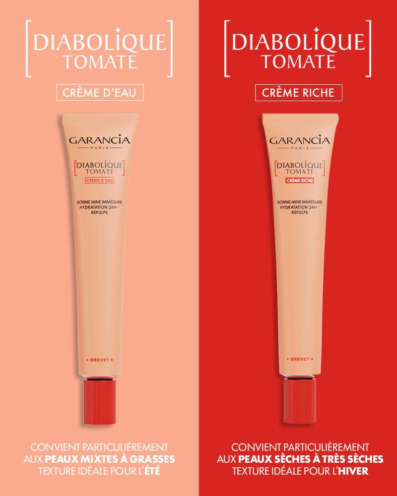 comparaison des deux crèmes de jour - diabolique tomate crème d'eau et riche  