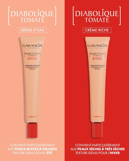 comparaison des deux crèmes de jour - diabolique tomate crème d'eau et riche  