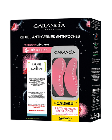 Coffret Garancia Rituel Anti-Cernes Anti-Poches contenant le Roll-On Larmes de Fantôme et 2 patchs yeux en silicone réutilisables offerts