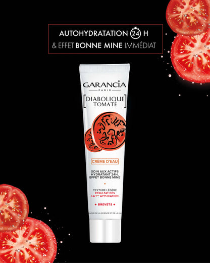 Soin visage Diabolique Tomate Crème d'Eau de Garancia : texture légère pour une autohydratation 24h et un effet bonne mine immédiat dès la 1ère application.
