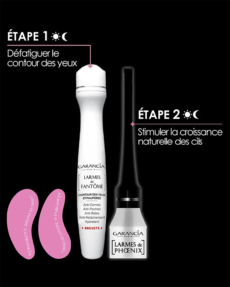 Routine Regard Garancia 2 étapes : Soin contour des yeux Larmes de Fantôme et soin booster de cils Larmes de Phoenix
