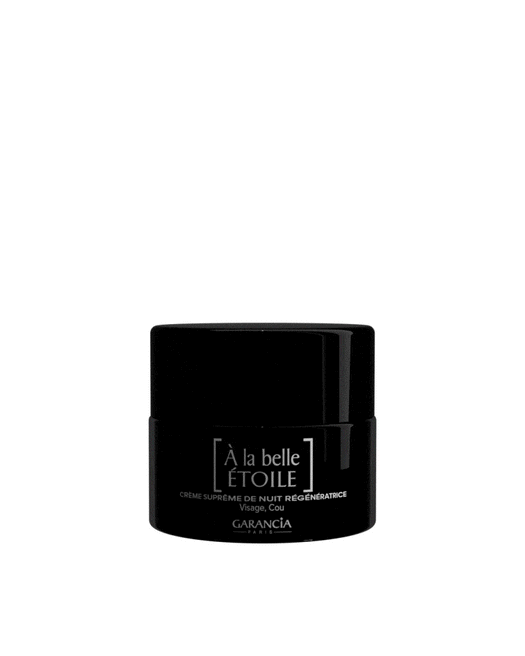 Laboratoire Garancia Anti-Âge & Anti-Rides [ À la belle ÉTOILE ] : Vue éclatée du pot de crème rechargeable Garancia À la belle Étoile montrant le capot, la recharge amovible et le socle du pot en verre.