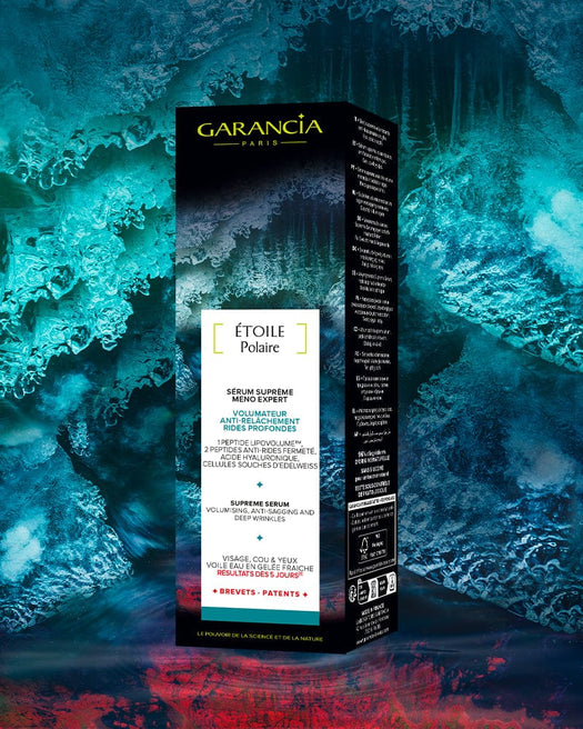 produit Anti-Âge & Anti-Rides [ ÉTOILE Polaire ] dans son emballage avec un fond bleu 
