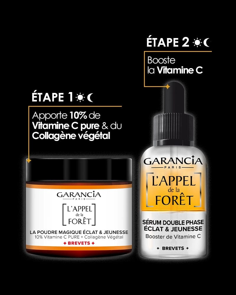 Laboratoire Garancia Sérum [ L'APPEL de la FORÊT ] SÉRUM DOUBLE PHASE - presentation de 2 produits represetant 2 etapes de la routine conseillée